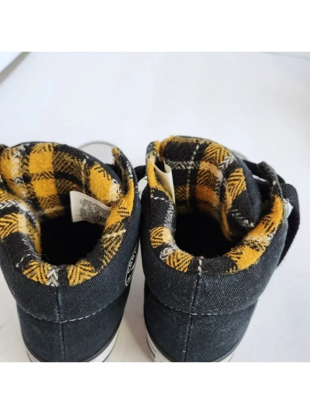 Converse Kids Black Gray Hi Top Sneakers Shoes Yellow Plaid Skater School 11